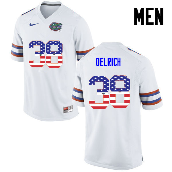 Men Florida Gators #38 Nick Oelrich College Football USA Flag Fashion Jerseys-White